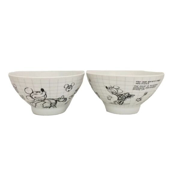 Mickey Minnie Mouse Cereal Bowls Collection 2010 Disney SKETCHBOOK  Set of 2 - Picture 1 of 15